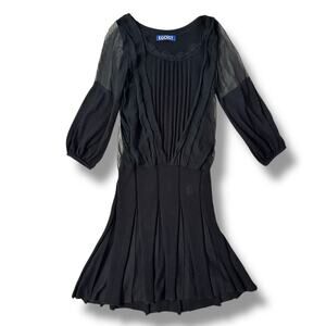 EGOIST Black Pleated Dress Sheer Sleeve Korean Balletcore Mini M
